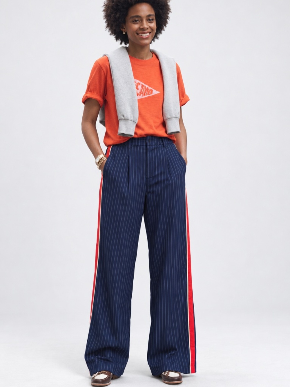 Maeve By Anthropologie Avery Pleated Wide-Leg Pinstripe Track Pants Size Large